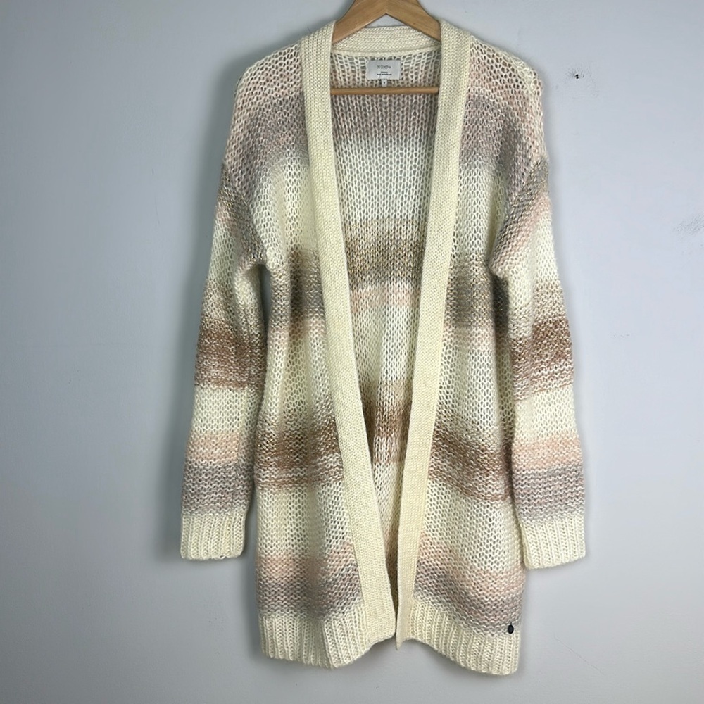 Anthropologie Numph Loraina Metallic Striped Cardigan Long Sweater SM Wool Blend - Picture 4 of 16